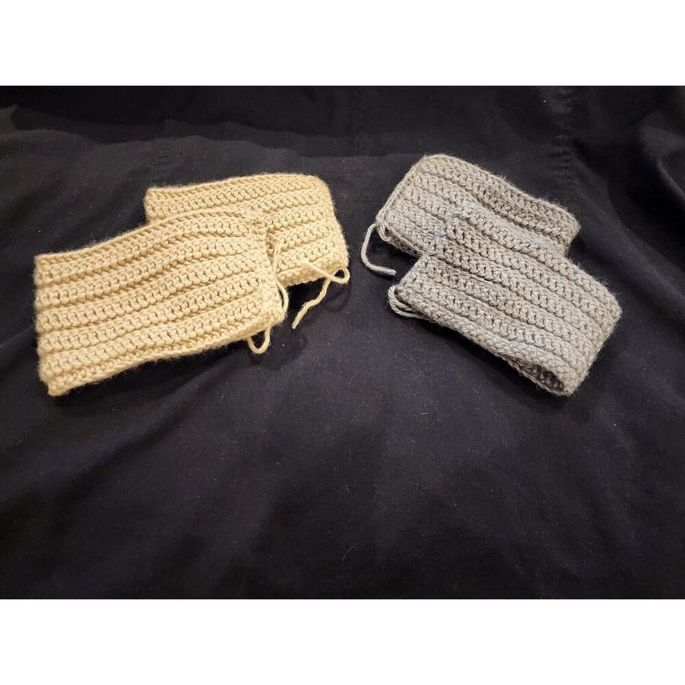 Womens 2 Pair (4) Knit Crochet Boot Cuffs Toppers Winter Warmers Tan And Gray